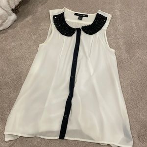 Black and Cream White Blouse Tank Top with Beads